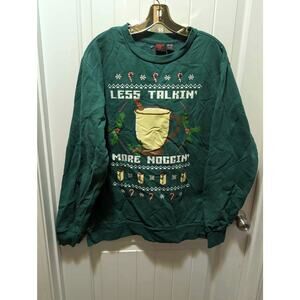 Less Talkin' More Noggin' Classic Green Christmas Holiday Sweatshirt Size L